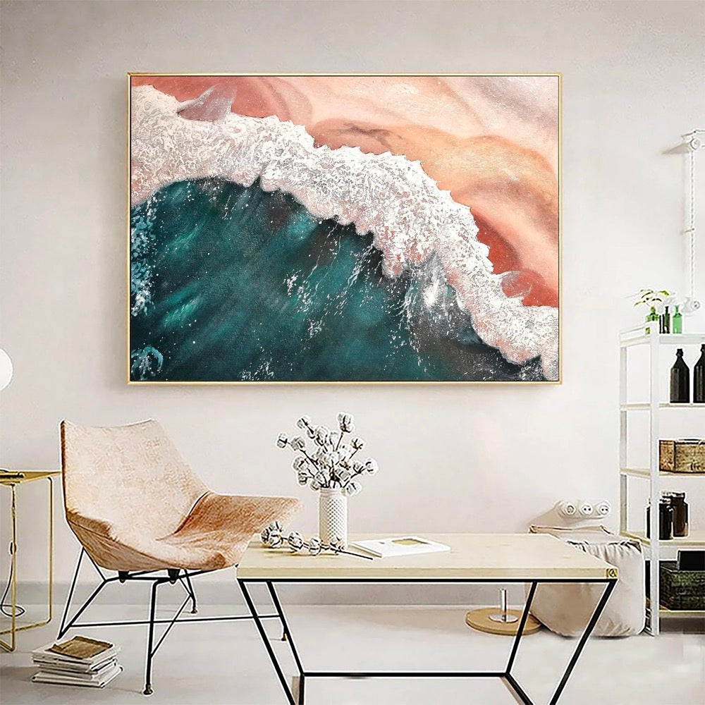 3D Green Minimalist Beach Texture Mural Wave Painting