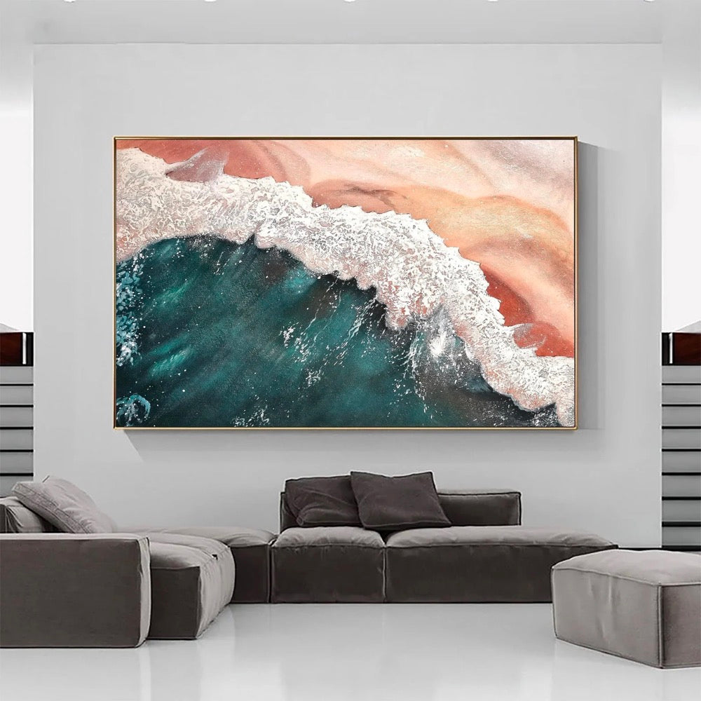 3D Green Minimalist Beach Texture Mural Wave Painting